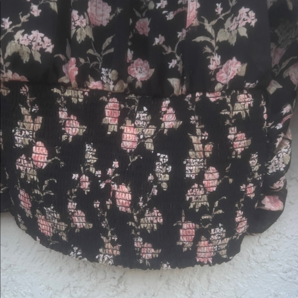 Free People Final Rose Black Combo Balloon Sleeve Blouse Women's Size - Picture 7 of 10